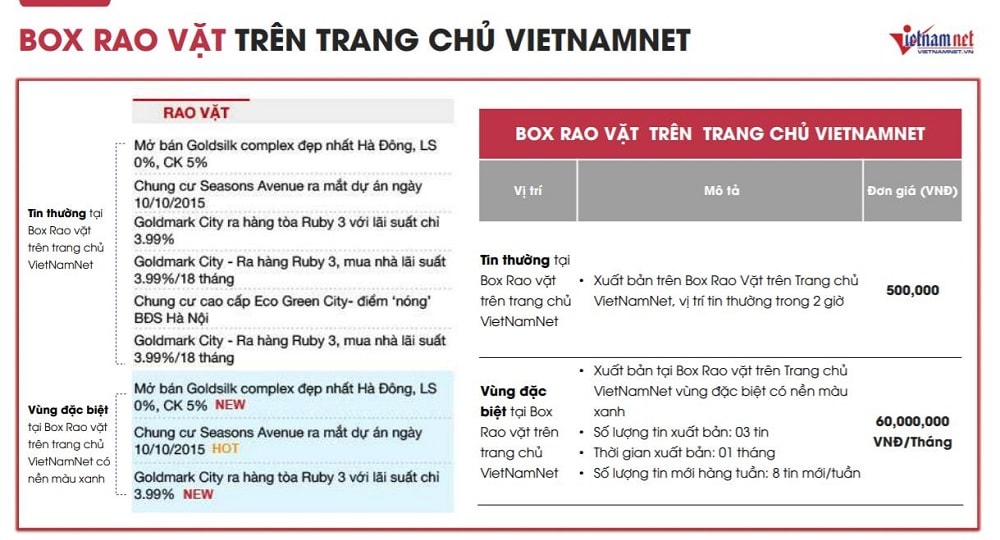 Bảng báo giá đăng bài PR trên báo Vietnamnet.vn mới nhất